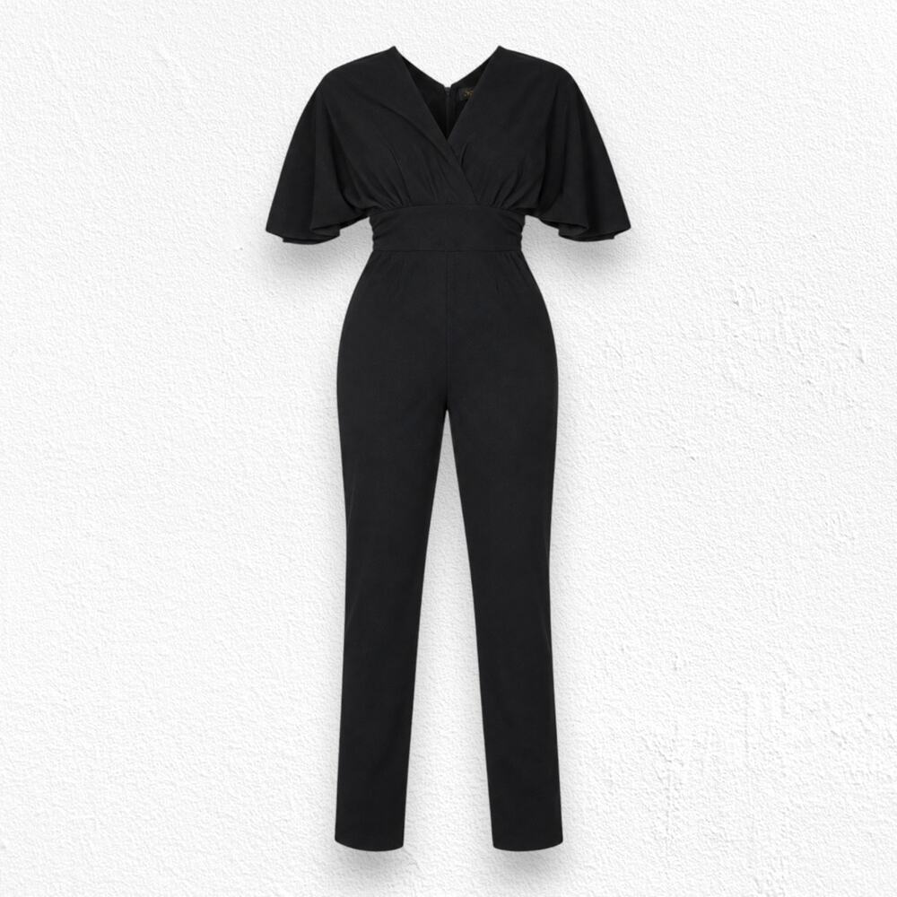 Alexia Admor Black Cape Sleeve Slim Leg Minimal Cocktail Jumpsuit Size XS NWT